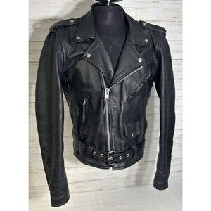 Vtg. WILSONS BLACK LEATHER Motorcycle Jacket SMALL MEN Large Women PUNK Rock 80s